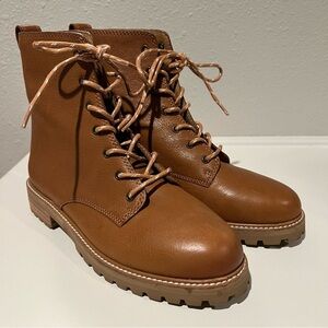 MADEWELL The Clair Lace-Up Boot Leather English Saddle Brown Lug Sole Womens 6.5